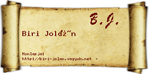 Biri Jolán névjegykártya